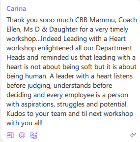 Testimonial from Ms. Carina, Executive Assistant