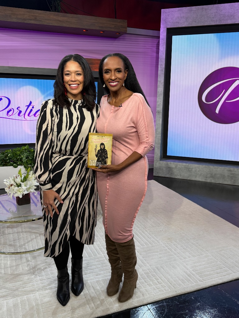 Lacey on TV set with host