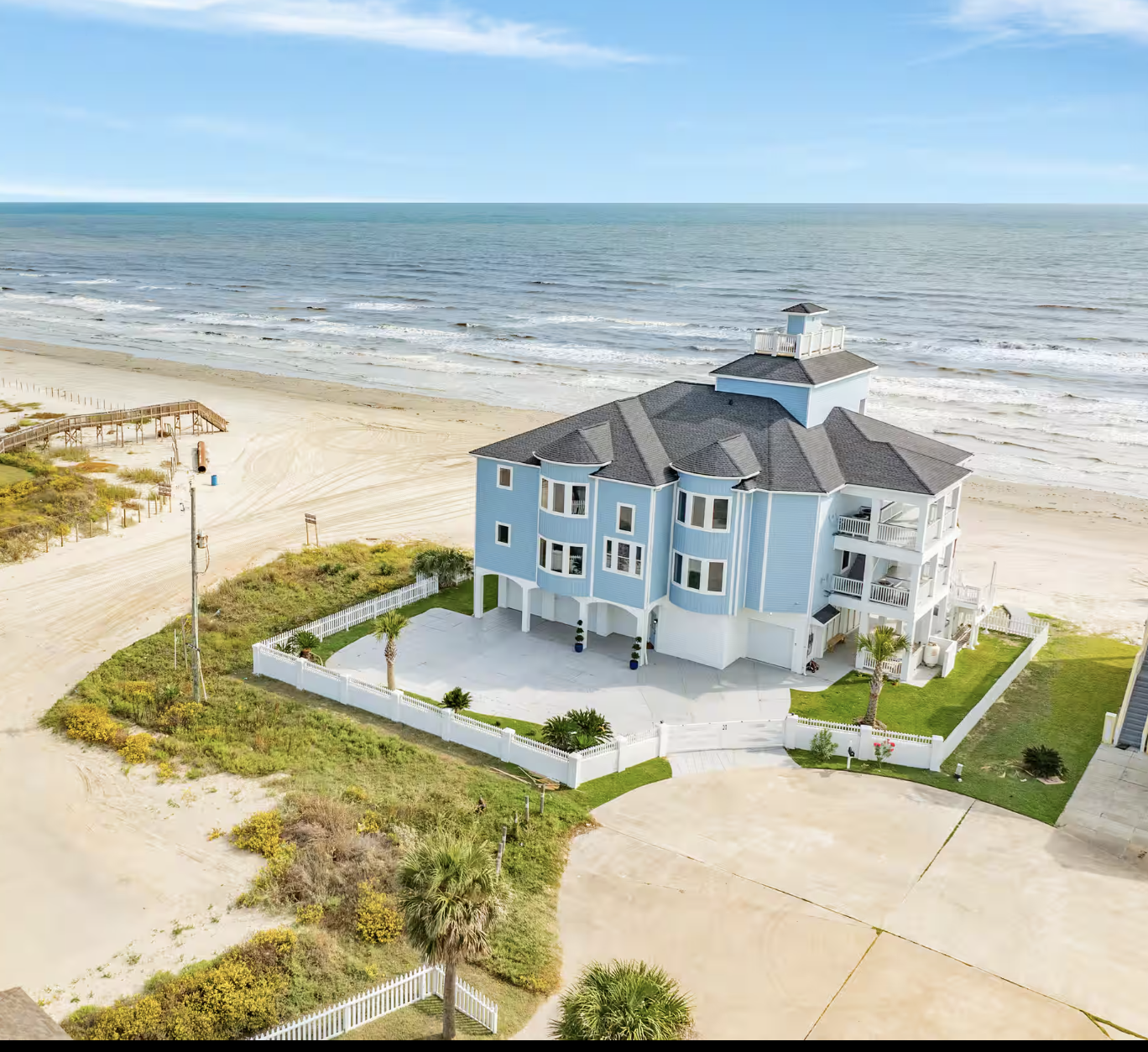 Aerial view of the beachfront estate on the Gulf shoreline