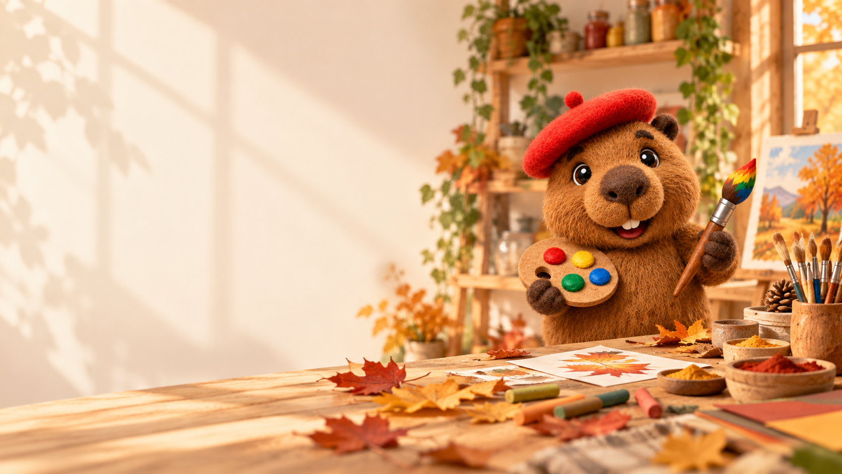 CAPI am Arbeitstisch mit Herbstmaterialien