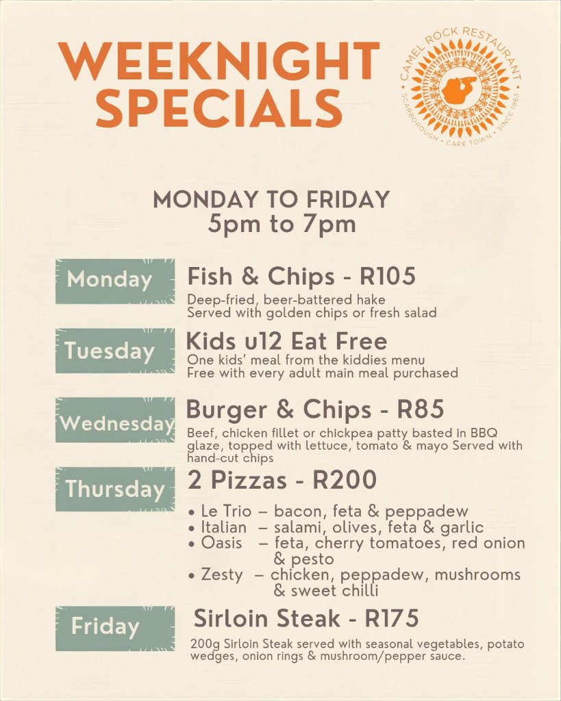Camel Rock Weeknight Specials