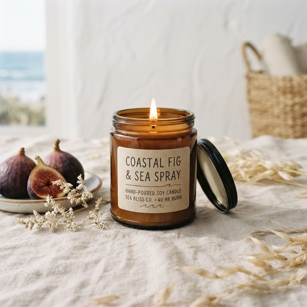 Hand-Poured Soy Candle: Sea Salt & Fig