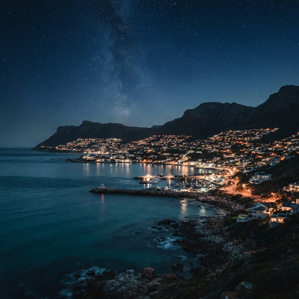 Fish Hoek coastline at night