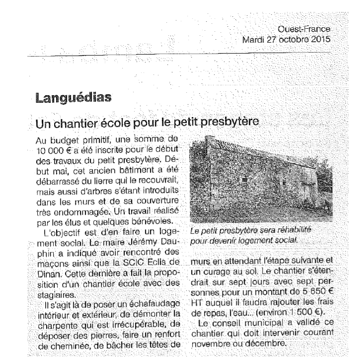 Un chantier école pour le petit presbytère