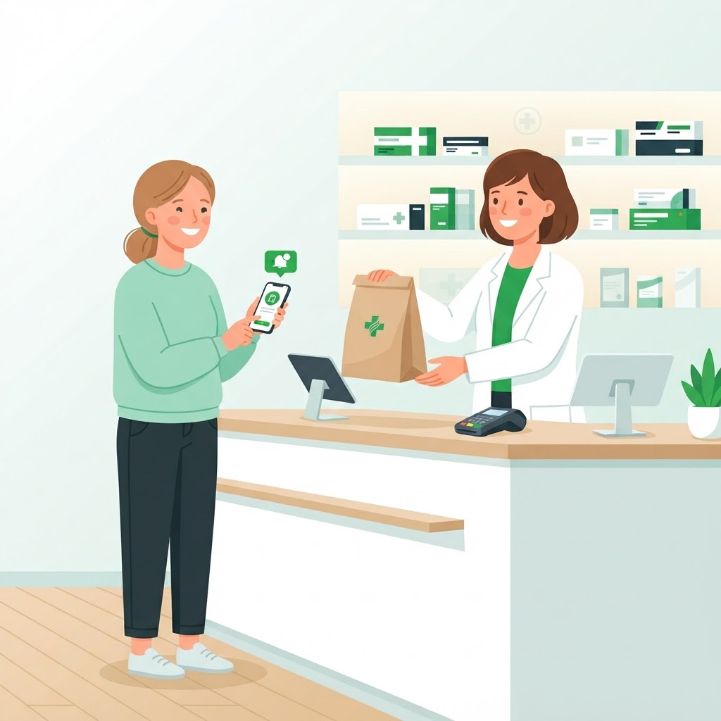 Customer picking up an order at the pharmacy