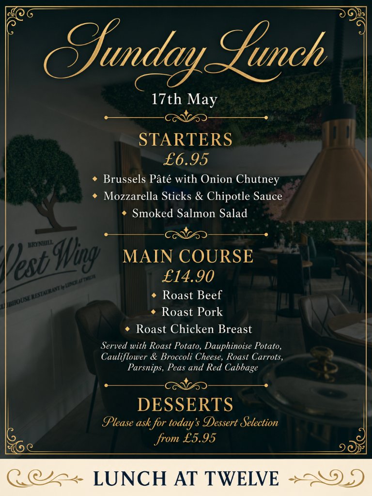 Sunday Lunch Menu 17th May