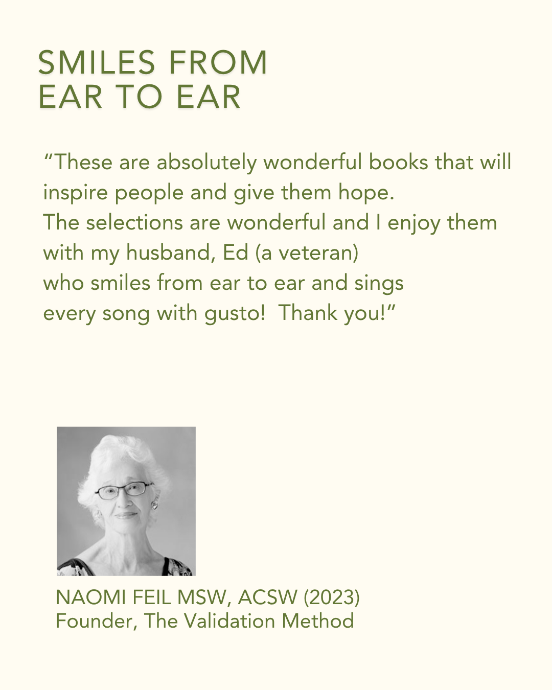 Testimonial 6 from industry expert on NostalgiaWorks dementia-inclusive books