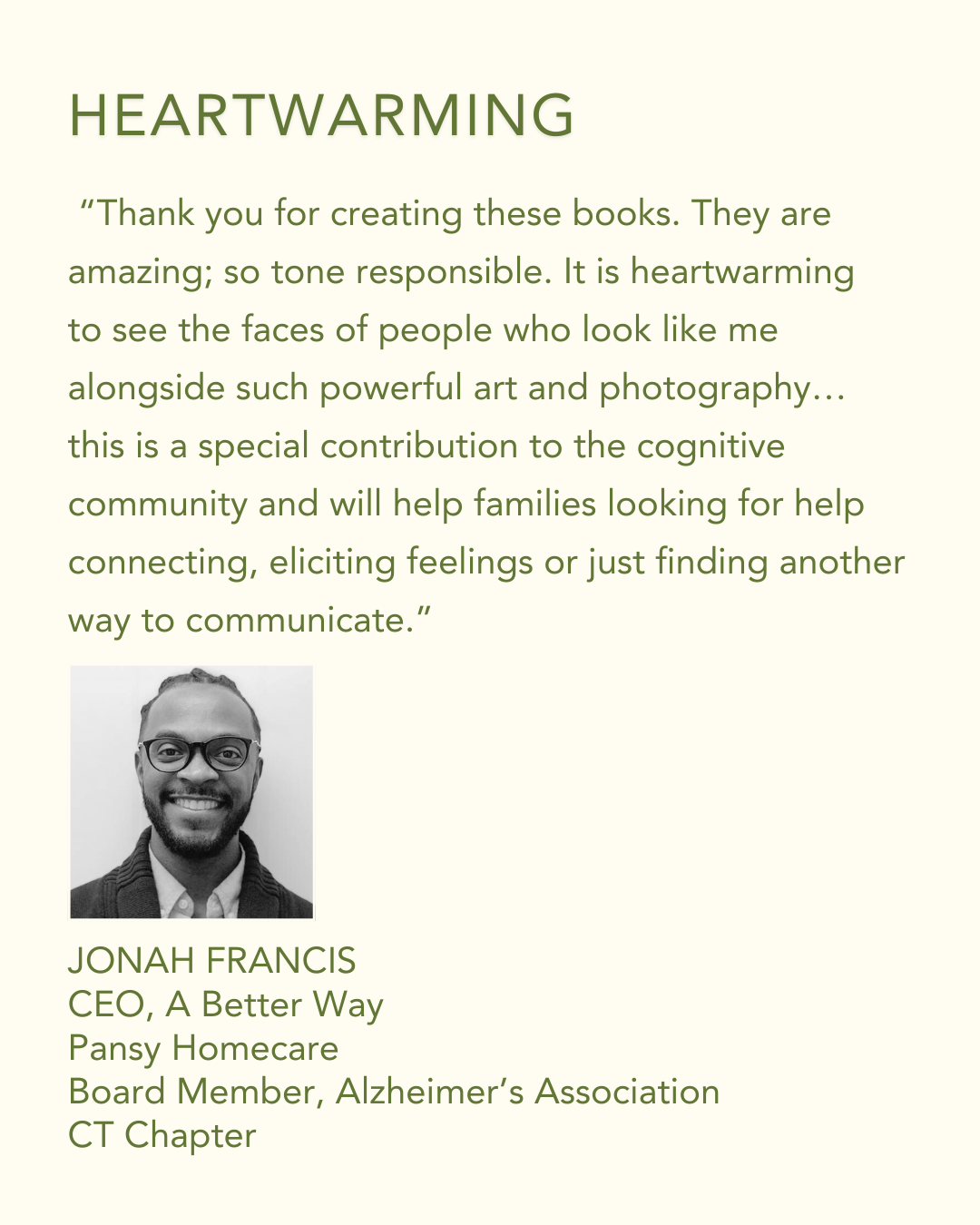 Testimonial 10 from industry expert on NostalgiaWorks dementia-inclusive books