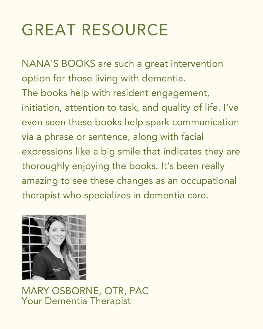 Testimonial 8 from industry expert on NostalgiaWorks dementia-inclusive books