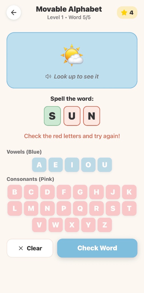 Movable Alphabet activity screenshot