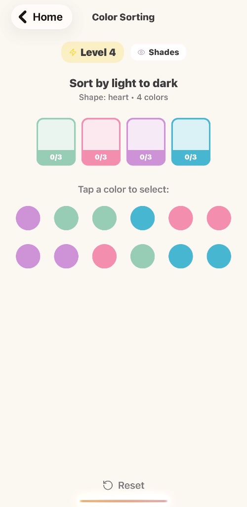Color Sorting activity screenshot