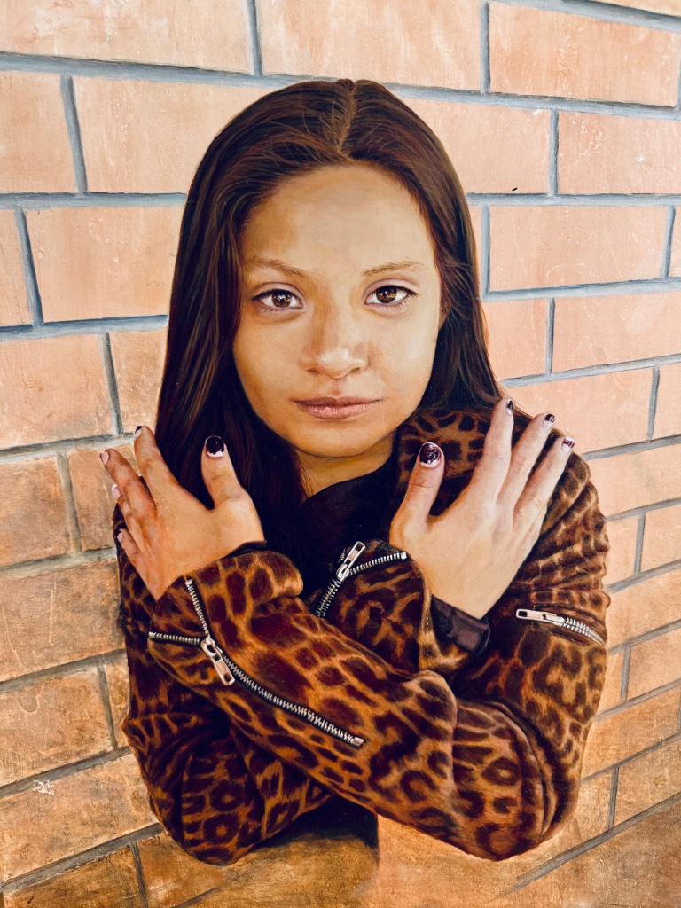 Young Woman in Leopard Jacket