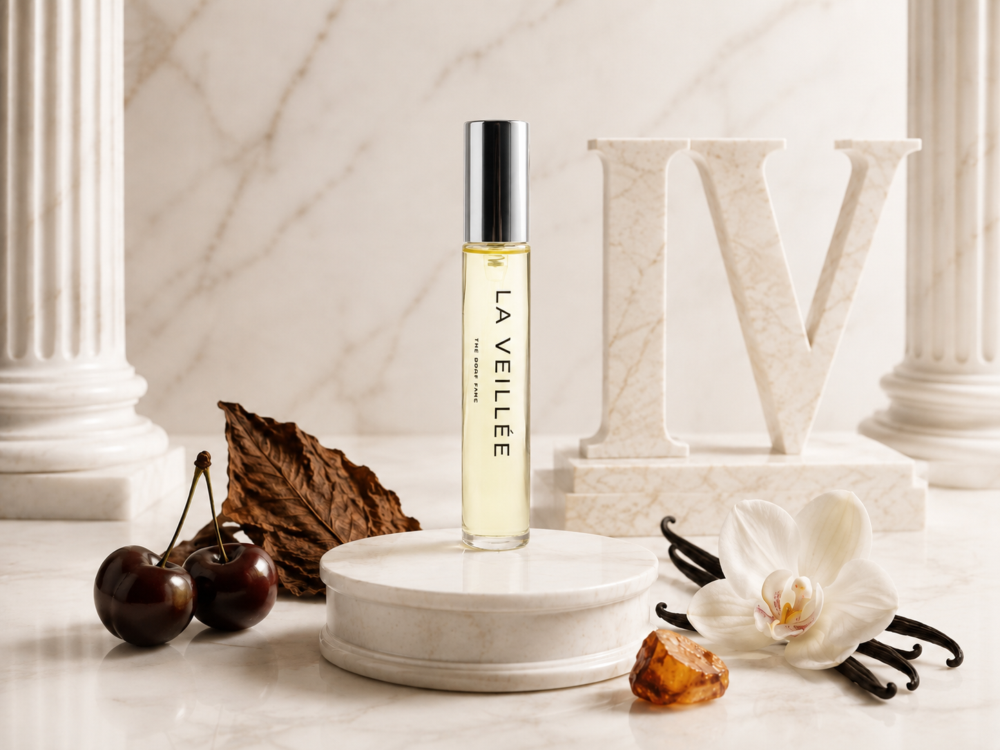 La Veillée archival vial on marble