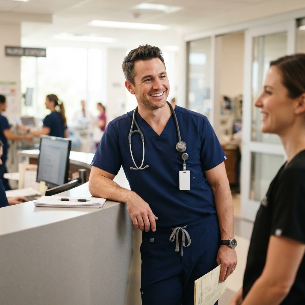 Healthcare professional smiling in a modern clinic