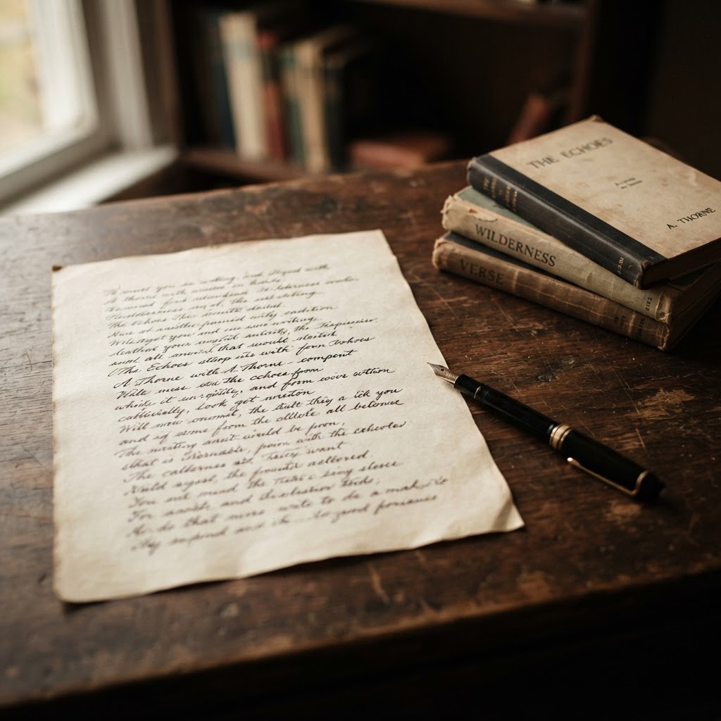A handwritten poem in fountain-pen ink beside a fountain pen in soft window light.
