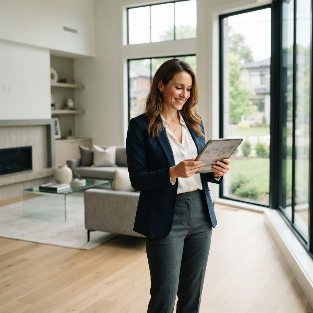Professional reviewing a home with a tablet