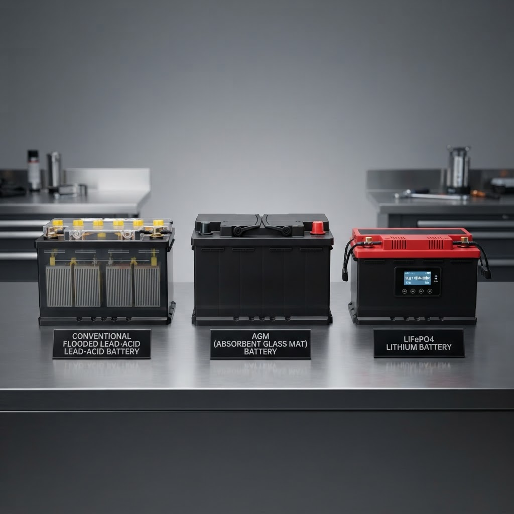 Standard, AGM and lithium car battery technology comparison