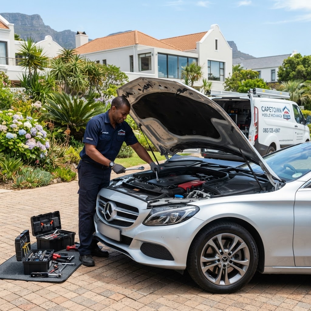 Allbrands Motors mobile mechanic working on a car engine in Cape Town