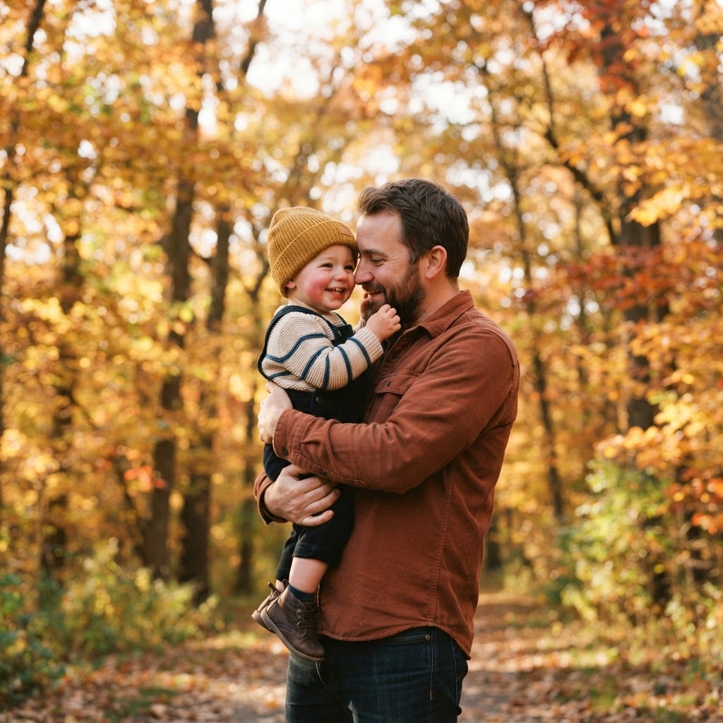Father with his child in warm autumn light
