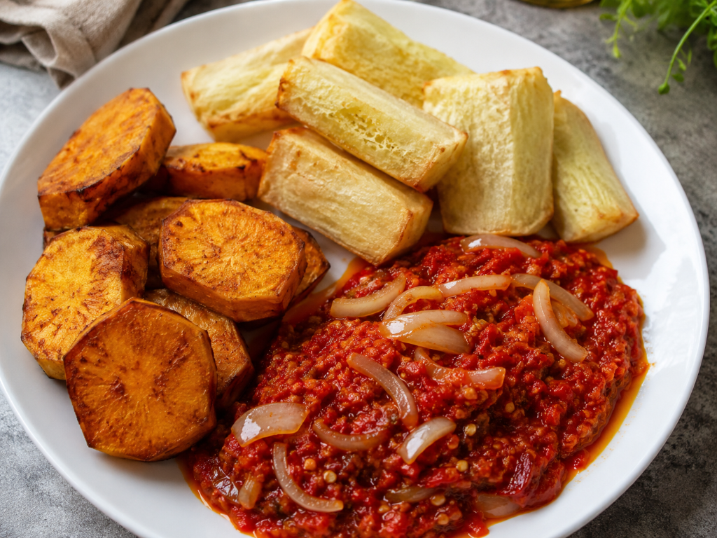 Fried Yam & Potato with Pepper Sauce