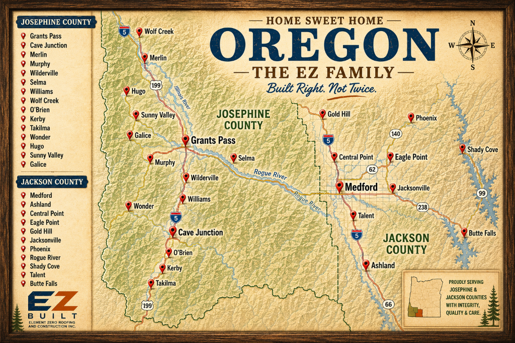 Element Zero service area map of Josephine and Jackson Counties in Southern Oregon.