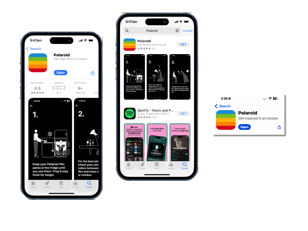 Polaroid App Store screens
