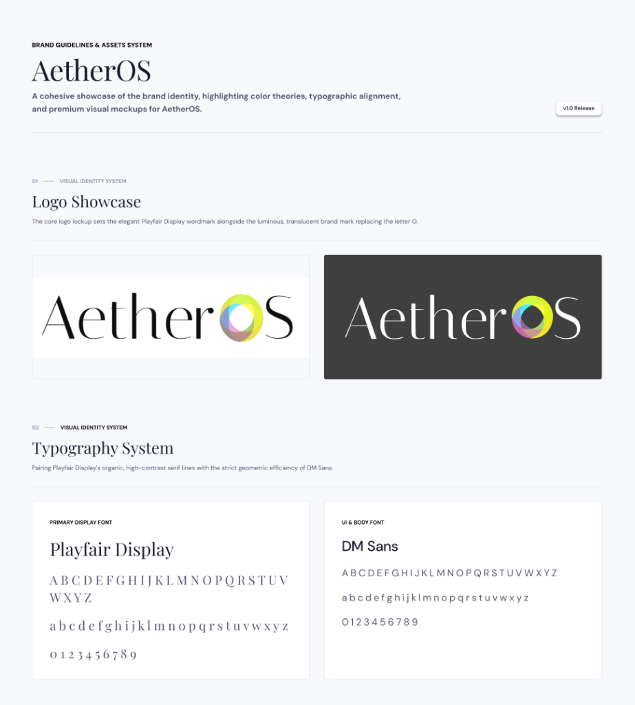 AetherOS logo lockups on light and dark backgrounds