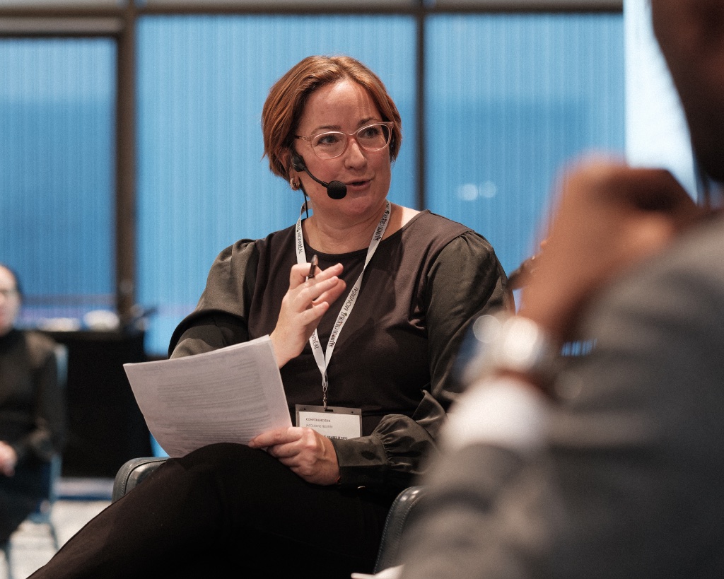 Chocolate industry conference — moderator speaking