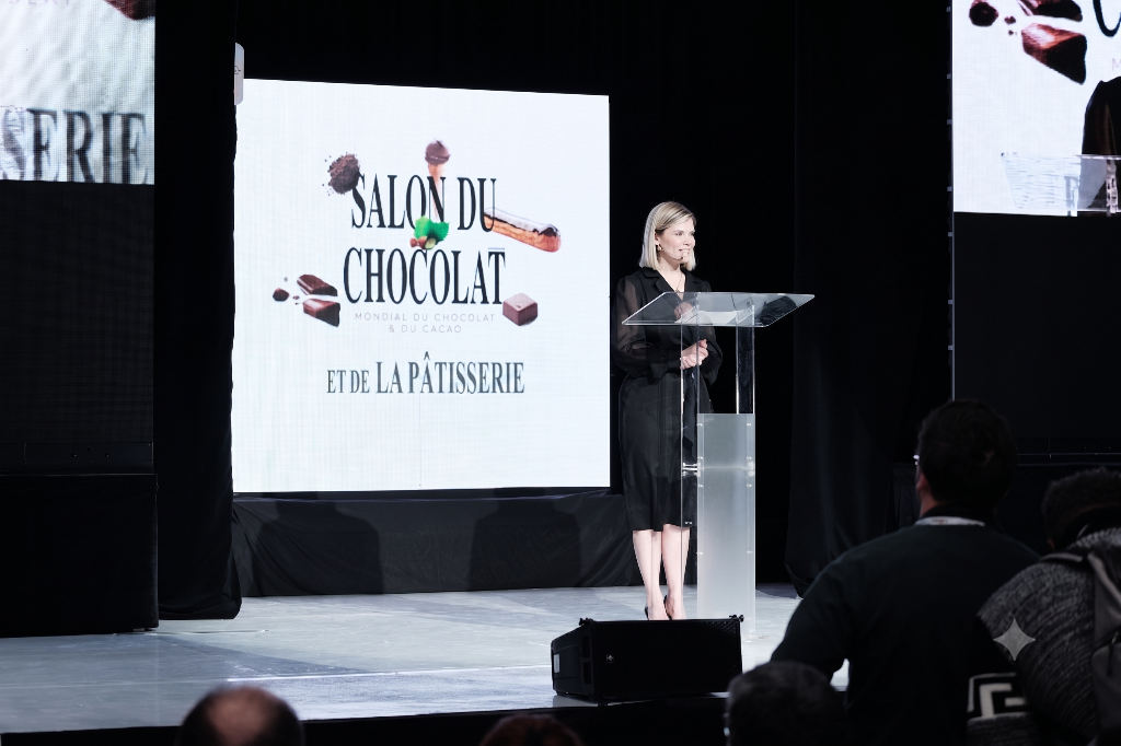 Presenter on stage at the Salon du Chocolat Toronto Inaugural Night