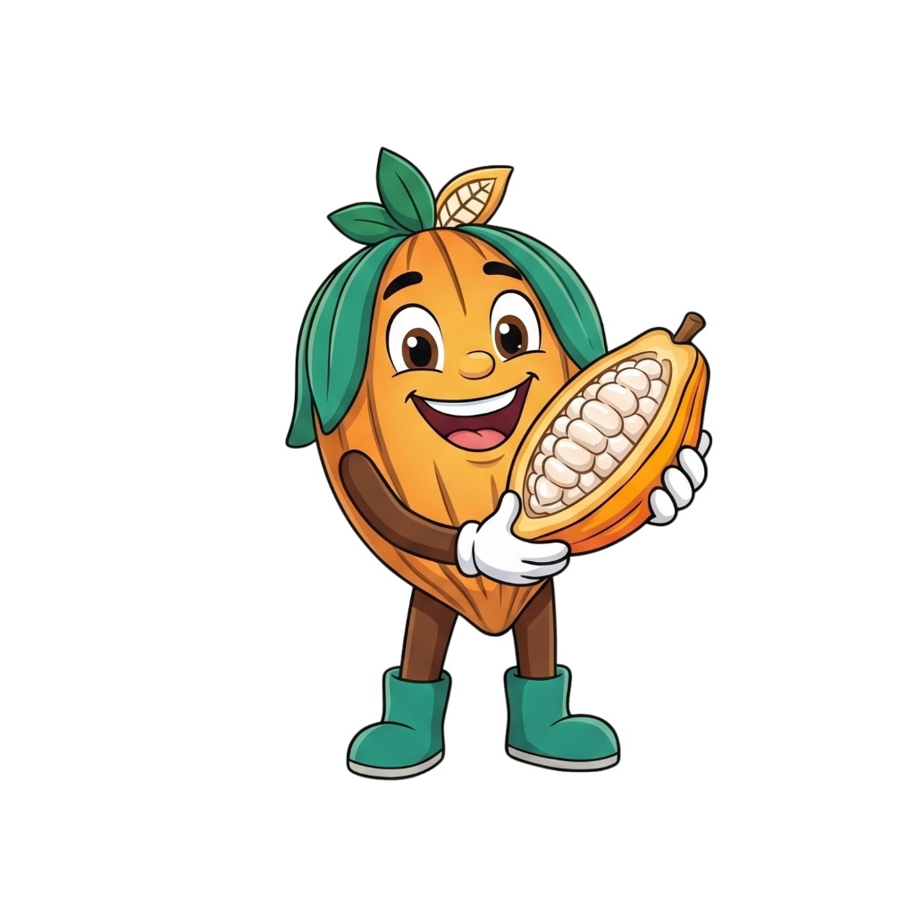Choco'Jr holding a cacao pod