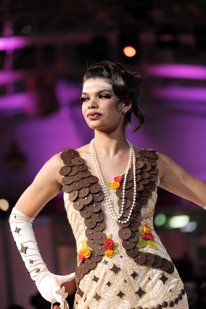 Model in chocolate dress — Salon du Chocolat Toronto Inaugural Night
