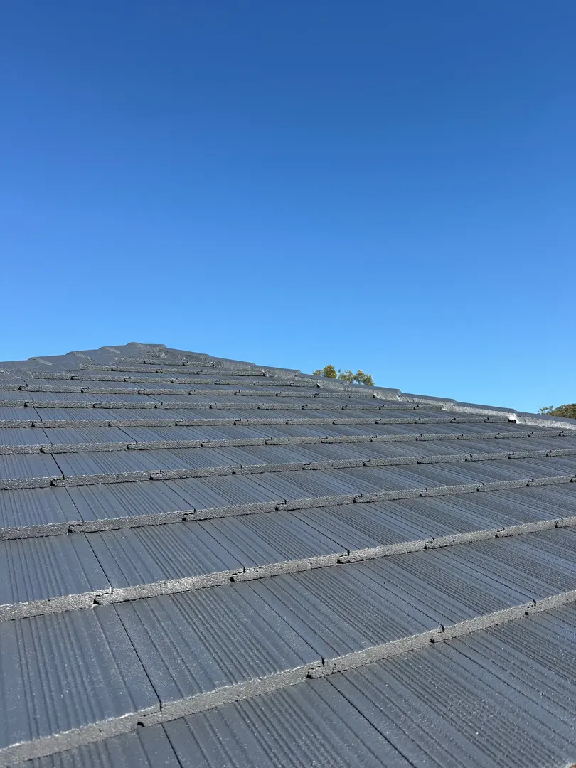 Freshly painted grey concrete tile roof on the Gold Coast