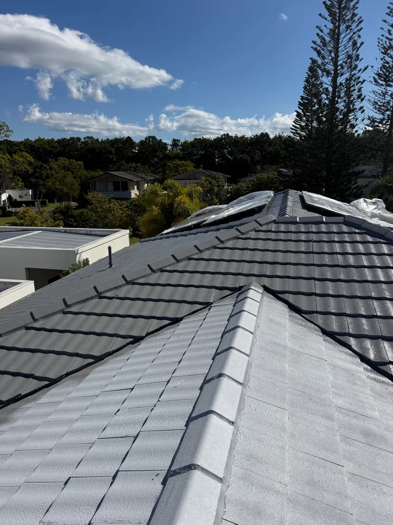 Charcoal concrete tile roof after a roof restoration on the Gold Coast