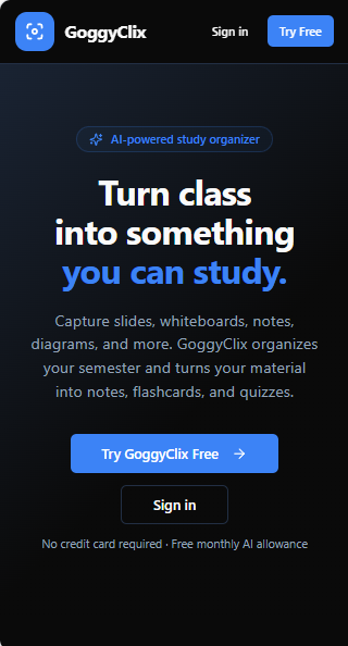 GoggyClix overview — turn class into something you can study, with a free trial call to action