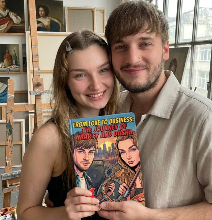 Custom anniversary comic book gift - personalized love story for Martin and Dasha