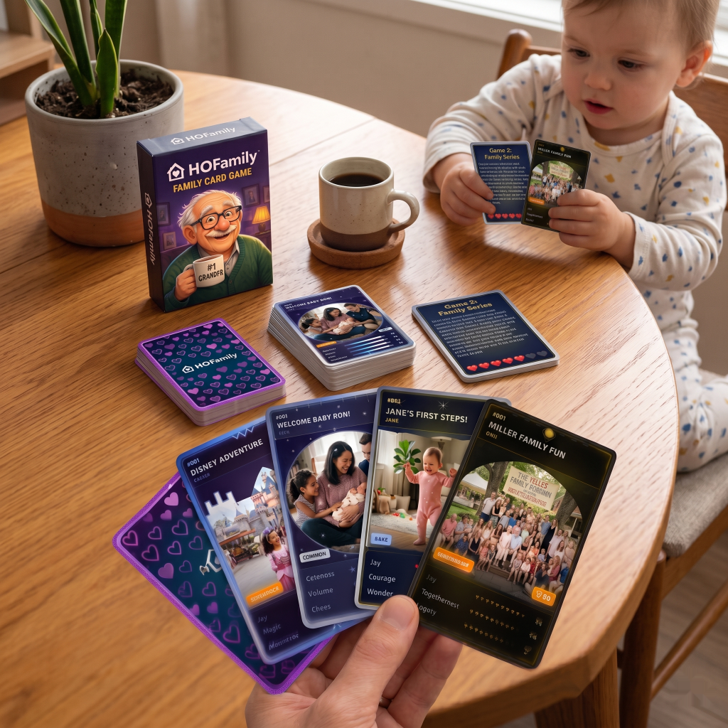 Top Trumps style stat clash game with HOFamely custom family cards