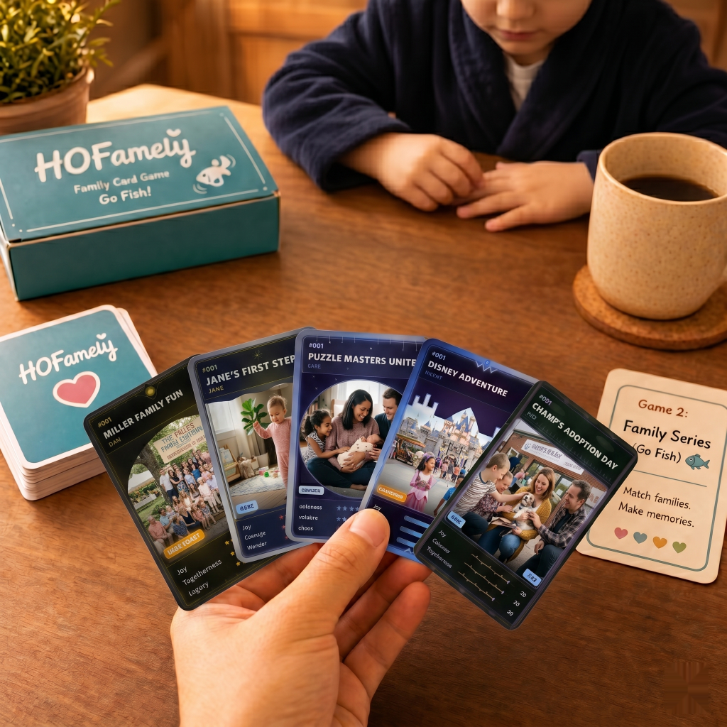 Go Fish card game using personalized HOFamely family photo cards