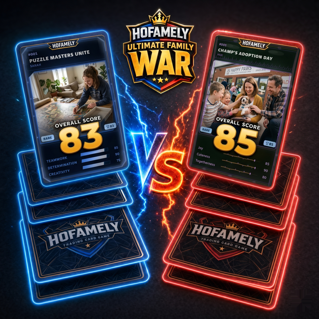 Family War card game using custom HOFamely collectible cards