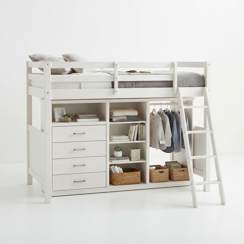 Twin Loft Bed Frame with Storage