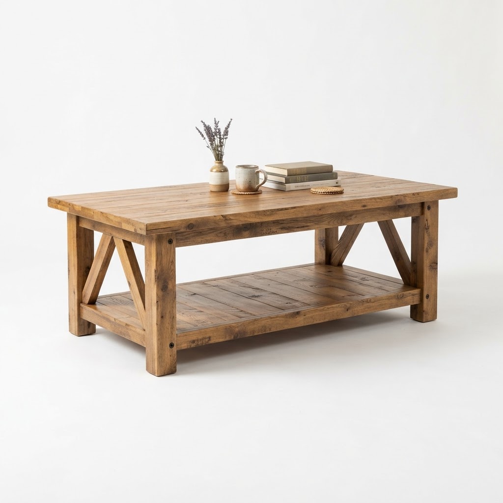 Natural Wood Color Coffee Table Farmhouse