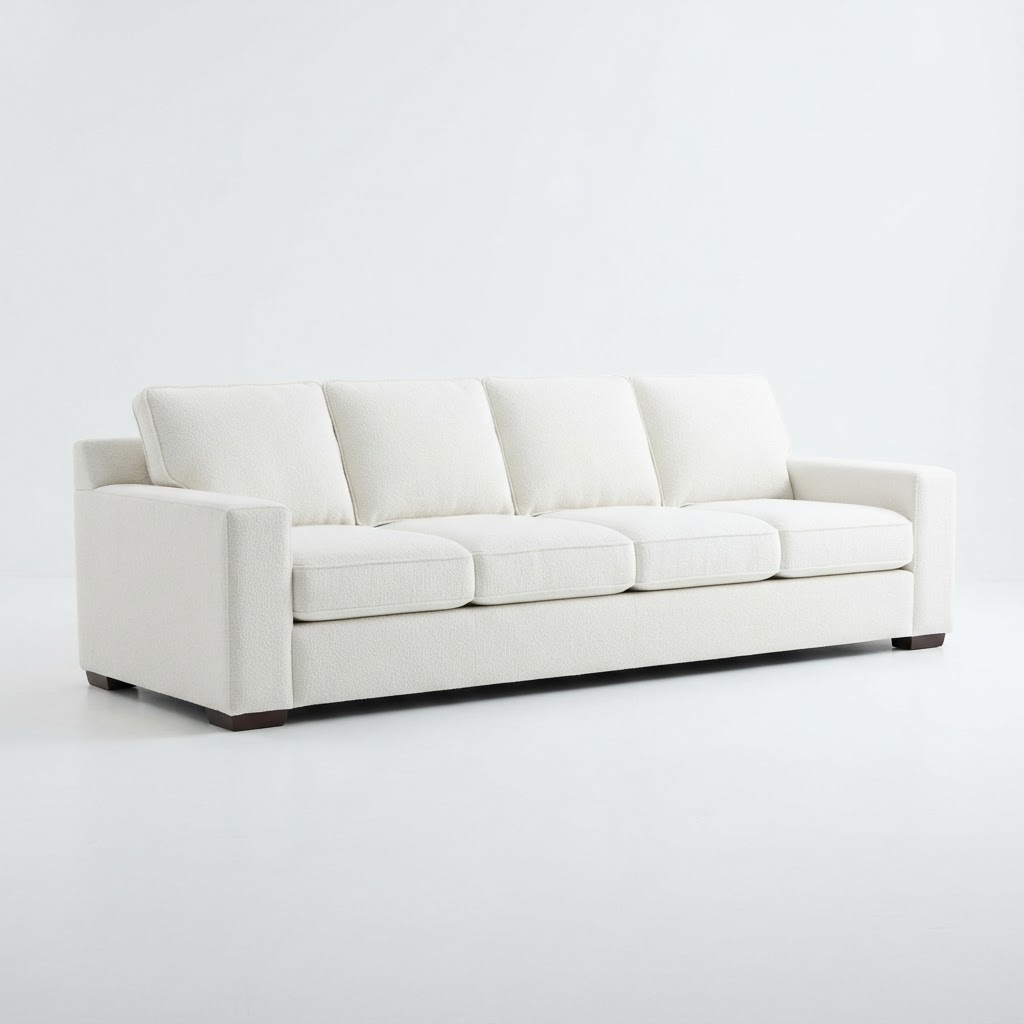 110 Inch Four Seater White Chenille