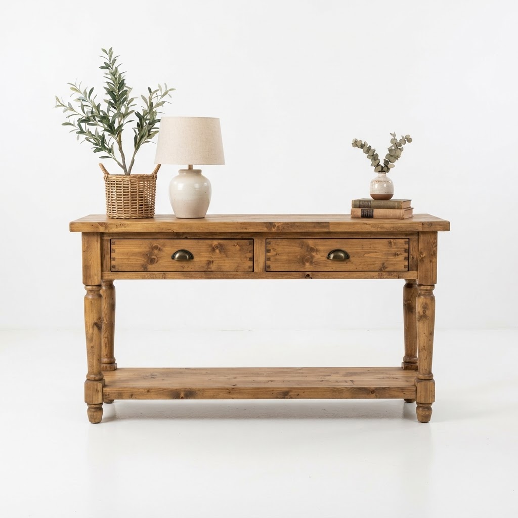 Farmhouse Style Natural Wood Console Table
