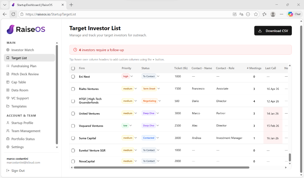 Target Investor List CRM