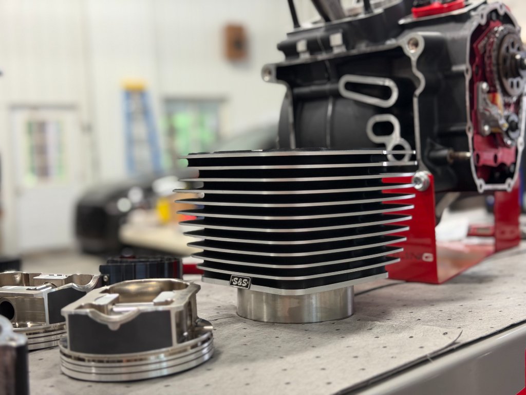 S&S Cycle big bore cylinder on the Speed Farm Garage workbench