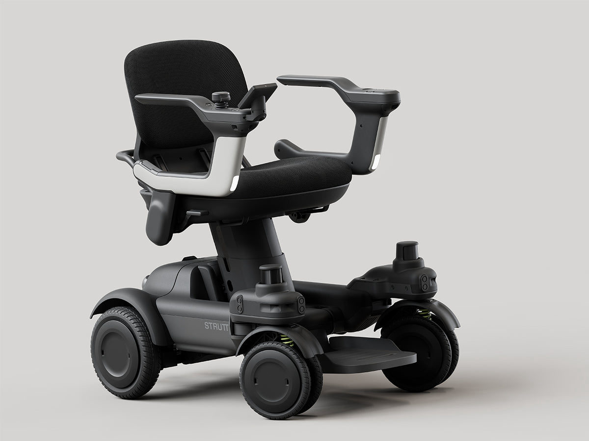 Strutt ev¹ smart everyday vehicle photographed from the side on a neutral studio background