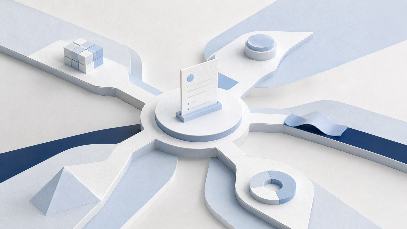 Abstract editorial illustration of a structured vendor review branching into multiple possible directions.