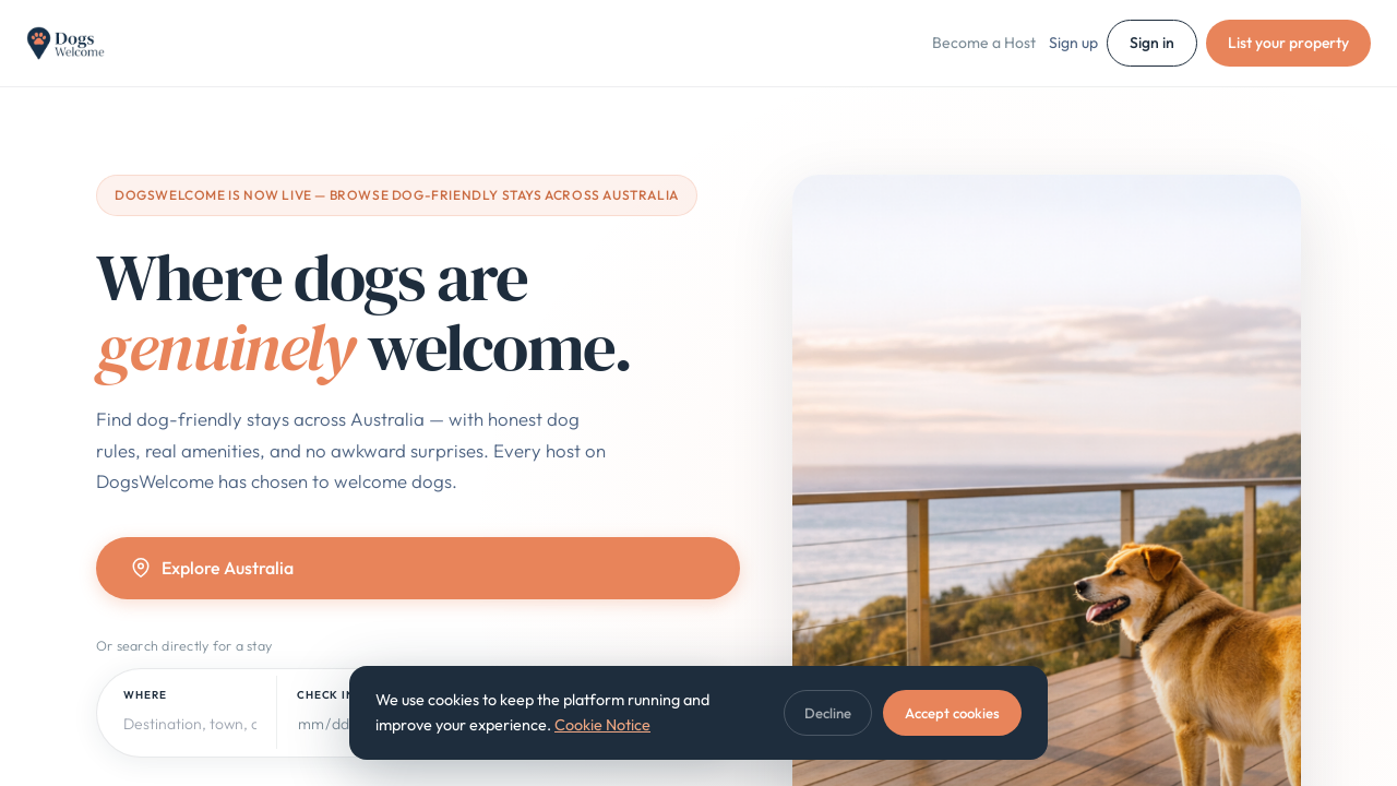 DogsWelcome - Dog-Friendly Accommodation Marketplace template preview
