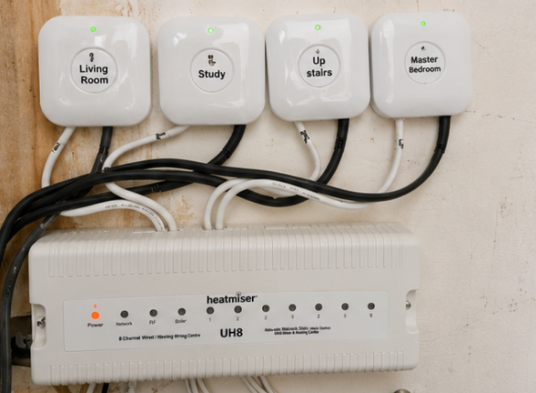 Heatmiser UH8 wiring centre with wireless heating controls