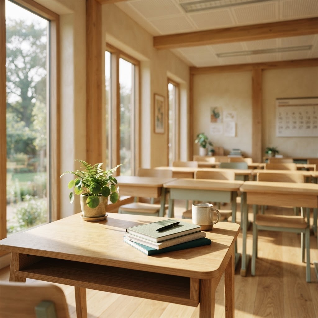 Morning light in a calm school classroom