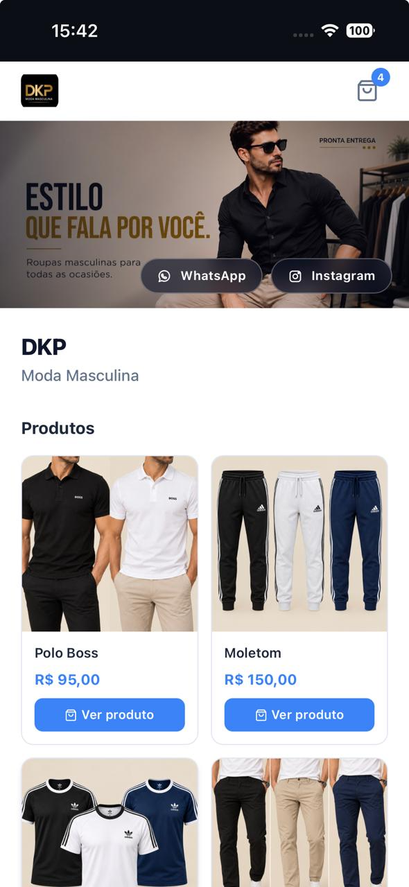 Página de Vendas real da DKP Moda Masculina no Valloin